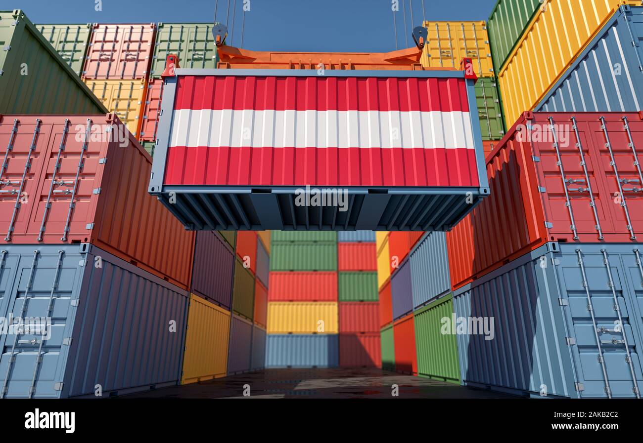 Container Terminal - Shipping Container with Austria flag. 3D Rendering ...