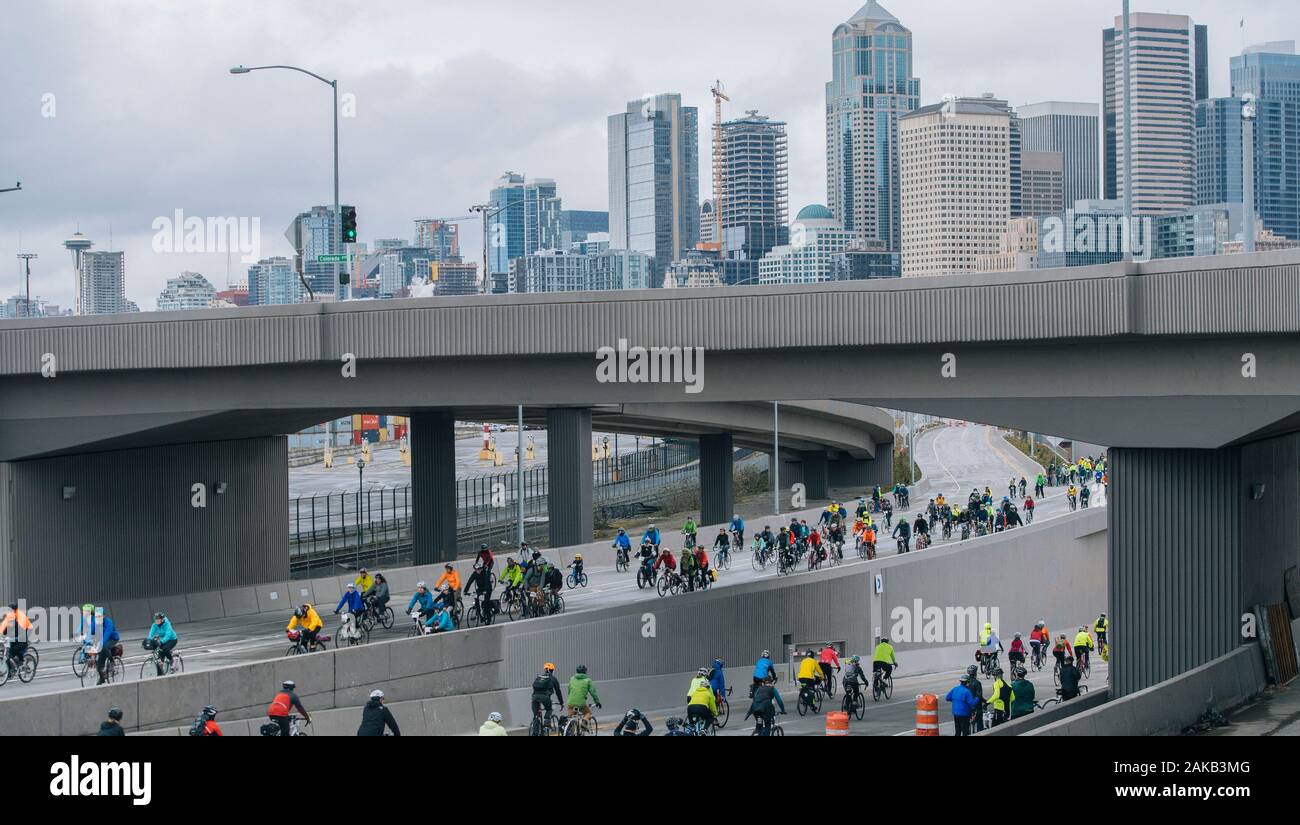 People on bicycle contest, Seattle, Washington, USA Stock Photo