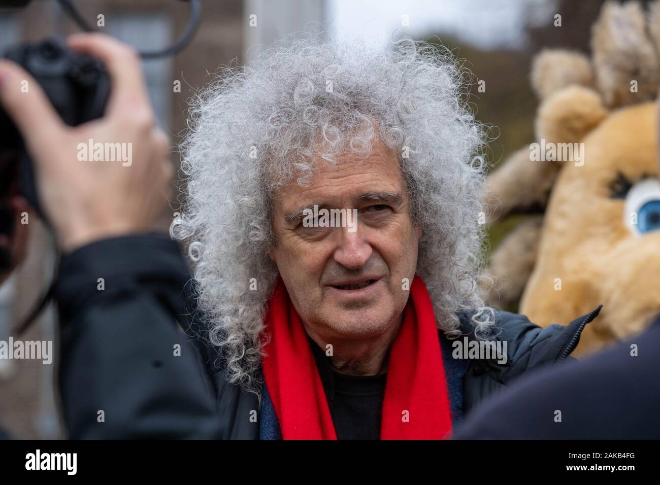 London UK 8th Jan. 2020 Dr Brian May and Tracy Crouch MP (Hedge Honcho)  outside the Houses of Parliament, London UK to publicise Project Amazing Grace to help save Britain's  declining hedgehog population.  Amazing Grace, is a collaboration between the Dr Brian May's Save Me Trust, Harper Asprey Wildlife Rescue and the British Hedgehog Preservation Society, is fighting the declining population of hedgehogs in the UK Pictured Dr Brian May  Credit Ian DavidsonAlamy Live News Stock Photo