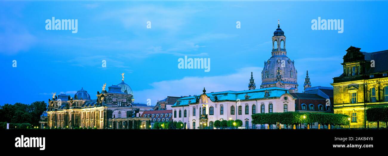 Buildings on Bruhls Terrace including Frauenkirche, Dresden, Saxony, Germany Stock Photo