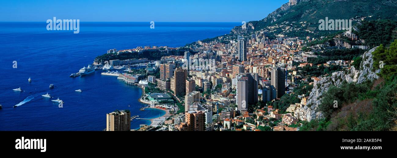 Aerial view of coastal city of Monte Carlo, Monaco Stock Photo