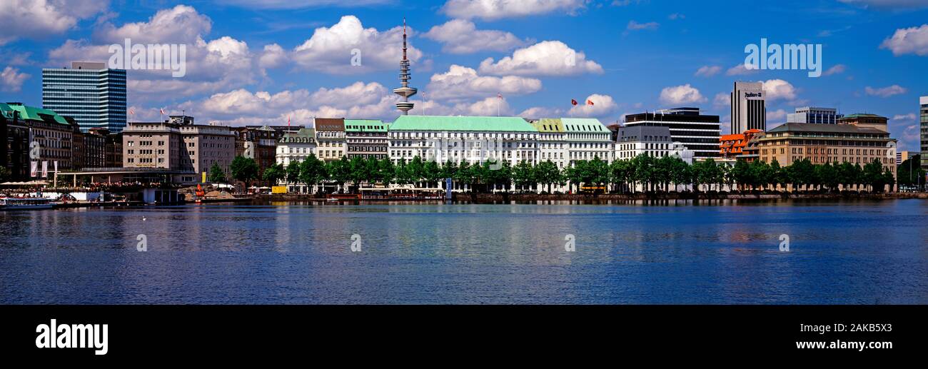 Inner Alster Lake and old town of Hamburg, Germany Stock Photo