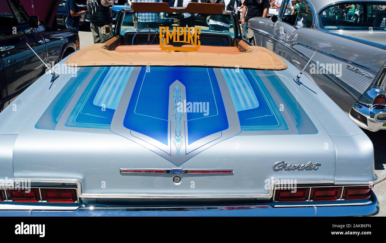 1960s Chevrolet convertible with custom Paint at Custom Car Show at Pinole, California, USA Stock Photo