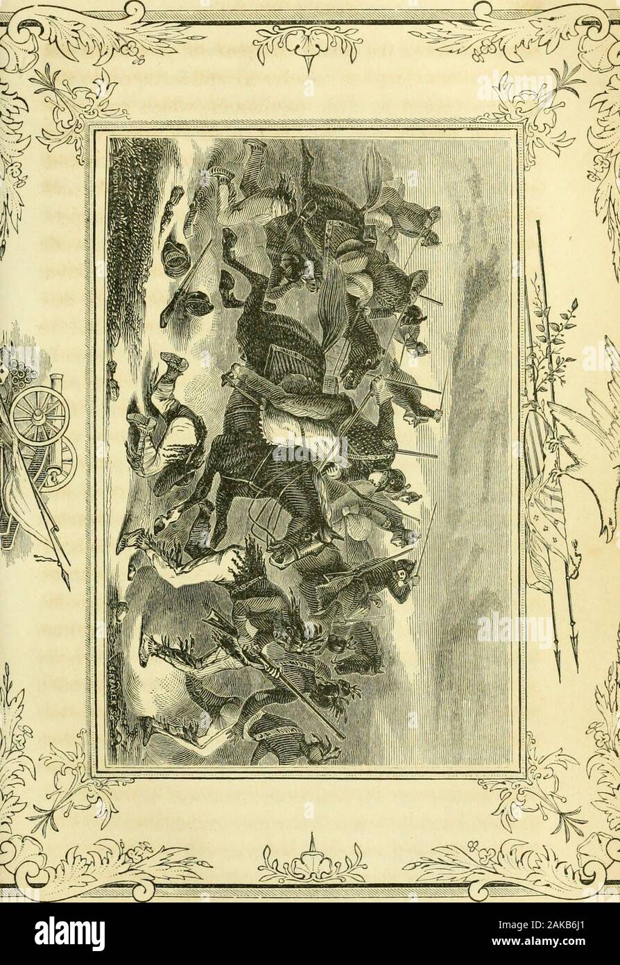 Pictorial life of Andrew Jackson . line; and, by four oclock thenext morning, the army was again in motion. Theinfantry proceeded in three columns ; the cavalry inthe same order, in the rear, with flankers on eachwing. The advance, consisting of a company of ar-tillerests with muskets, two companies of riflemen,and one of spies, marched about four hundred yards infront, under the command of Colonel Carroll, inspector-general, with orders, after commencing the action, tofall back on the centre, so as to draw the enemy afterthem. At seven oclock, having arrived within a mileof the enemy, the col Stock Photo