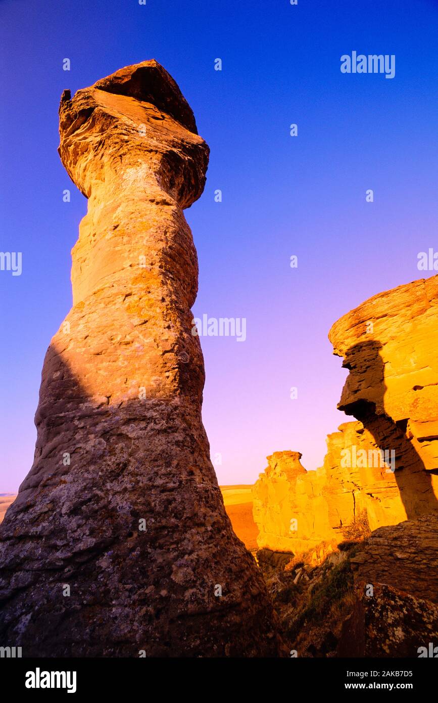 Hoodoo sandstone rock formations in desert, Sweetgrass, Montana, USA Stock Photo