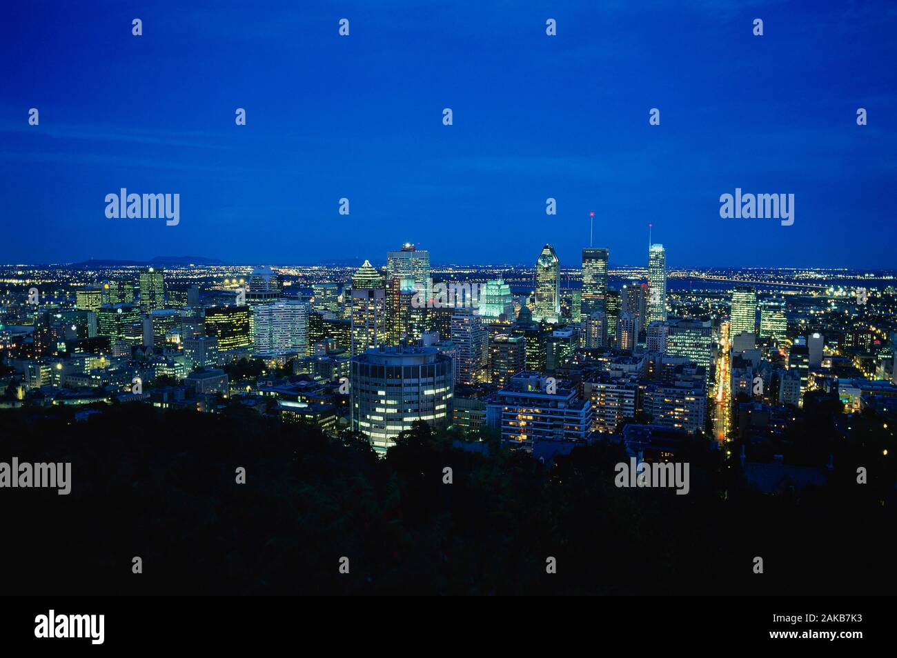 Cityscape of Montreal with illuminated skyscrapers at night, Quebec, Canada Stock Photo