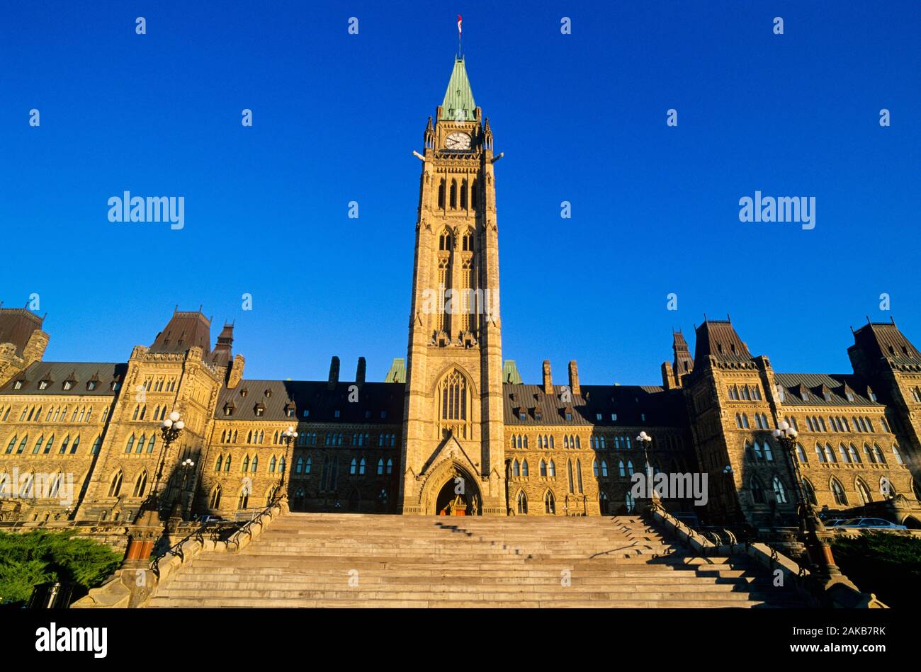 Canadian Parliament building exterior under clear sky, Ottawa, Ontario, Canada Stock Photo