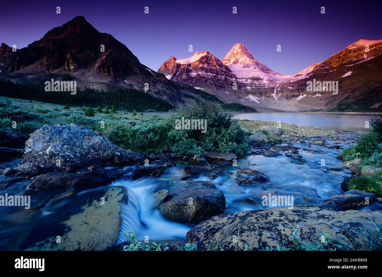 Landscape with lake and mountains, Mt. Assiniboine Provincial Park, British Columbia, Canada Stock Photo