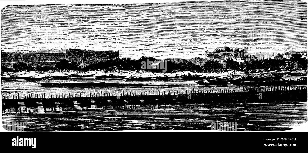 History of India . as deeply agitated; and not-withstanding that the stream of the Jumna had notyet subsided sufficiently to admit of its being forded,a royal edict was promulgated, directing his troopsto pay no regard to the current, but cross at once fromone bank to the other. As there was no help but tocomply with this mandate, on the 16th of the month ofRabi-al-awwal, 1174 a. h. (Oct. 25, 1760 a.d.), nearShahjahanabad, on the road to Pakpat, which is sit-uated fifteen leagues to the north of Delhi, they re-signed themselves to fate, and succeeded in crossing. Anumber were swallowed up by t Stock Photo