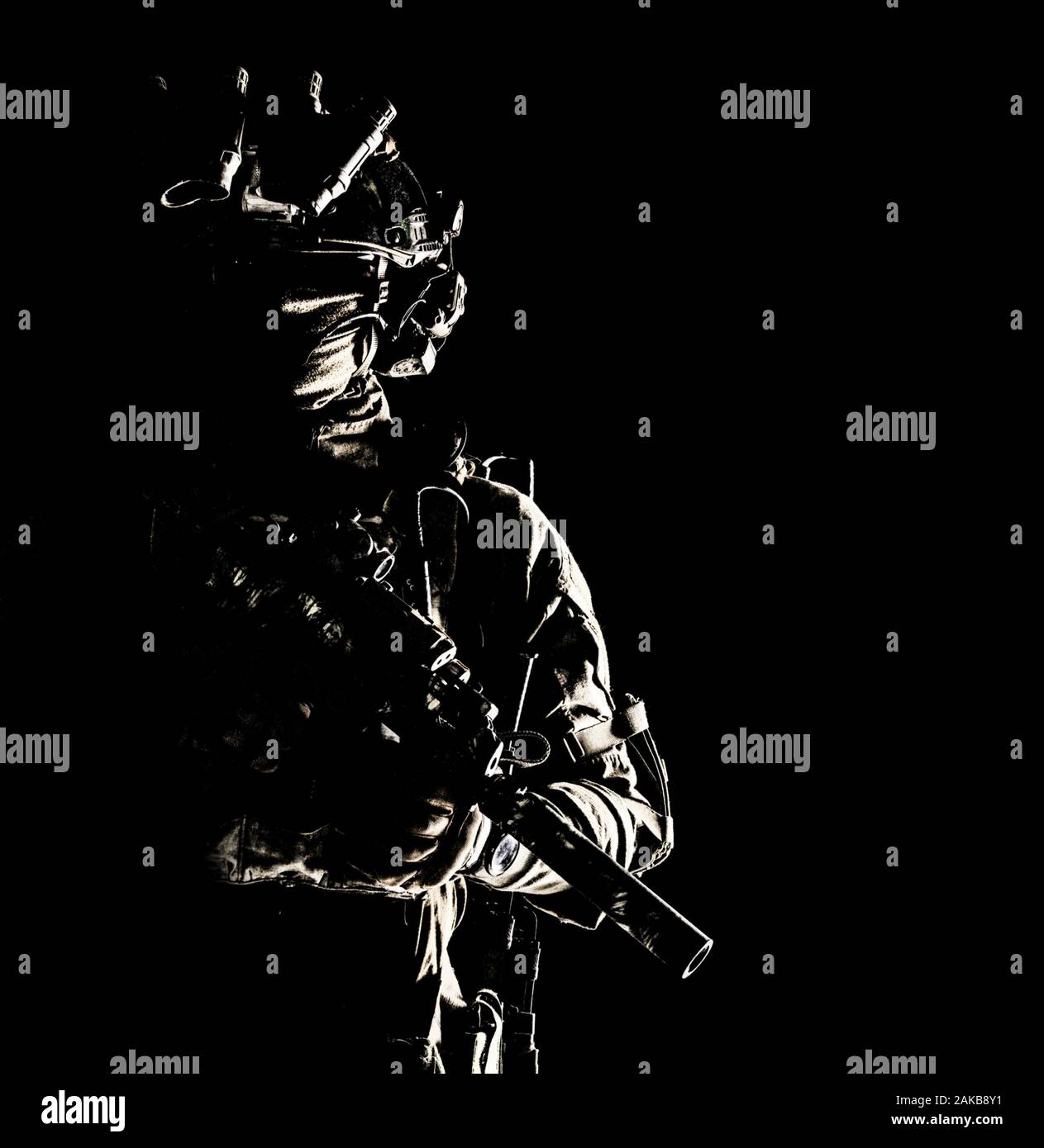 Special operations forces soldier low key portrait Stock Photo