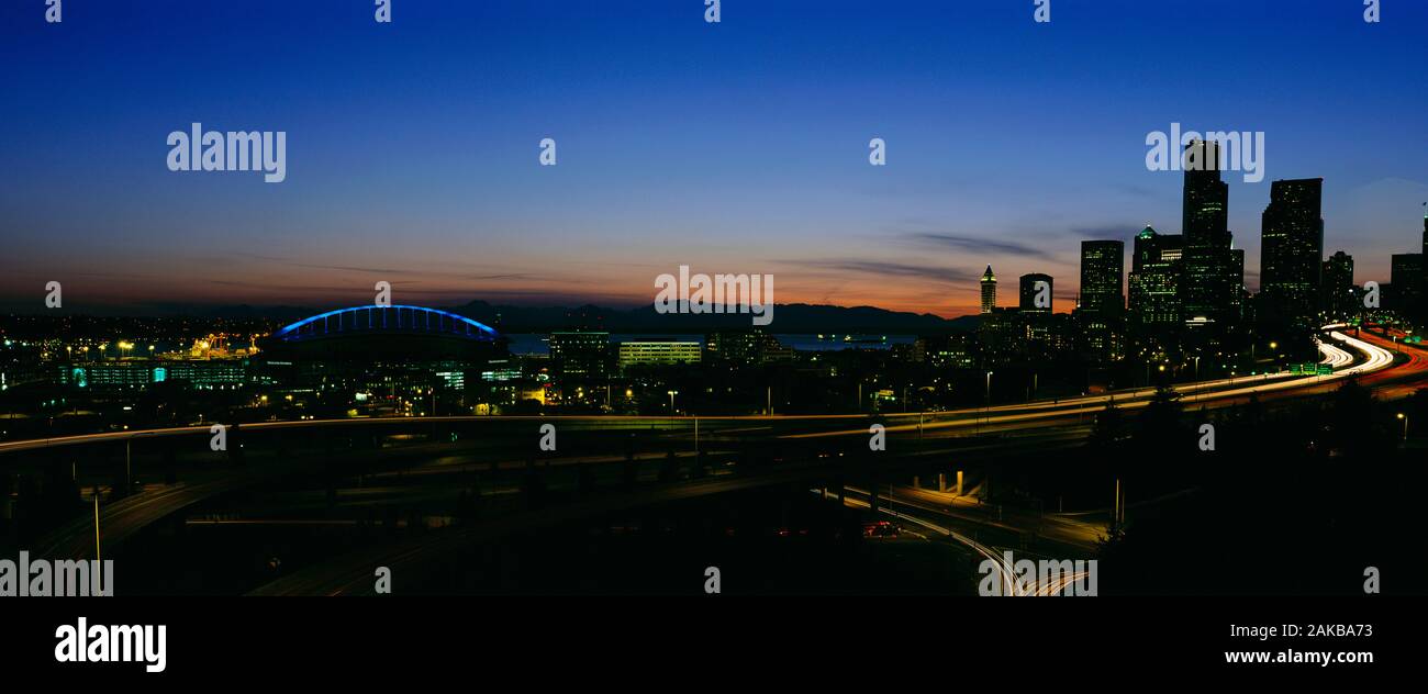 View of city at night, Seattle, Washington, USA Stock Photo