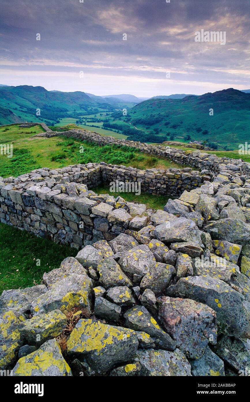Hardknott Roman Fort ruins, Hardknott Pass, Cumbria, England, UK Stock Photo