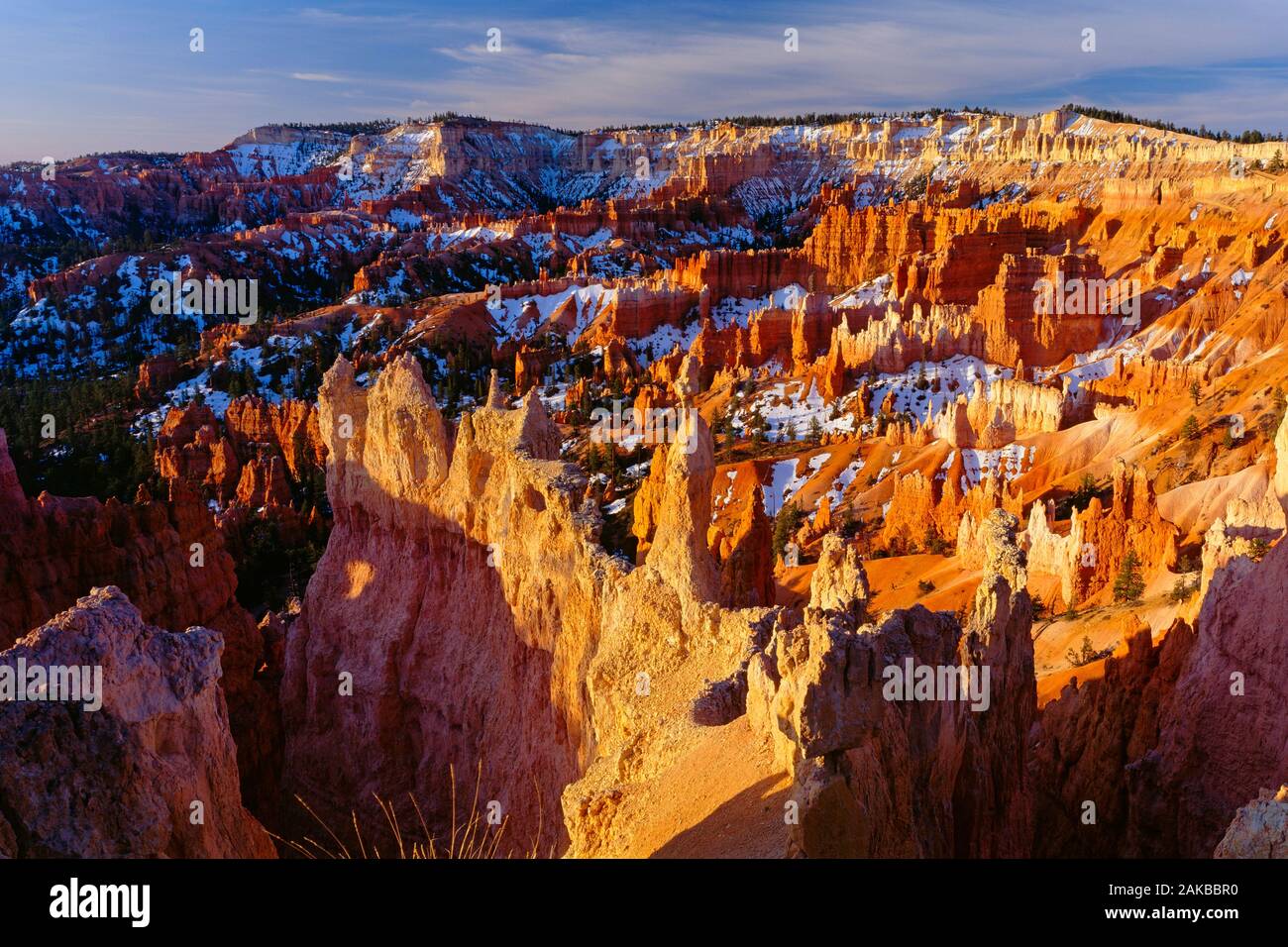 Landscape with view of hoodoo rock formations in Bryce Canyon National Park with snow in winter, Utah, USA Stock Photo