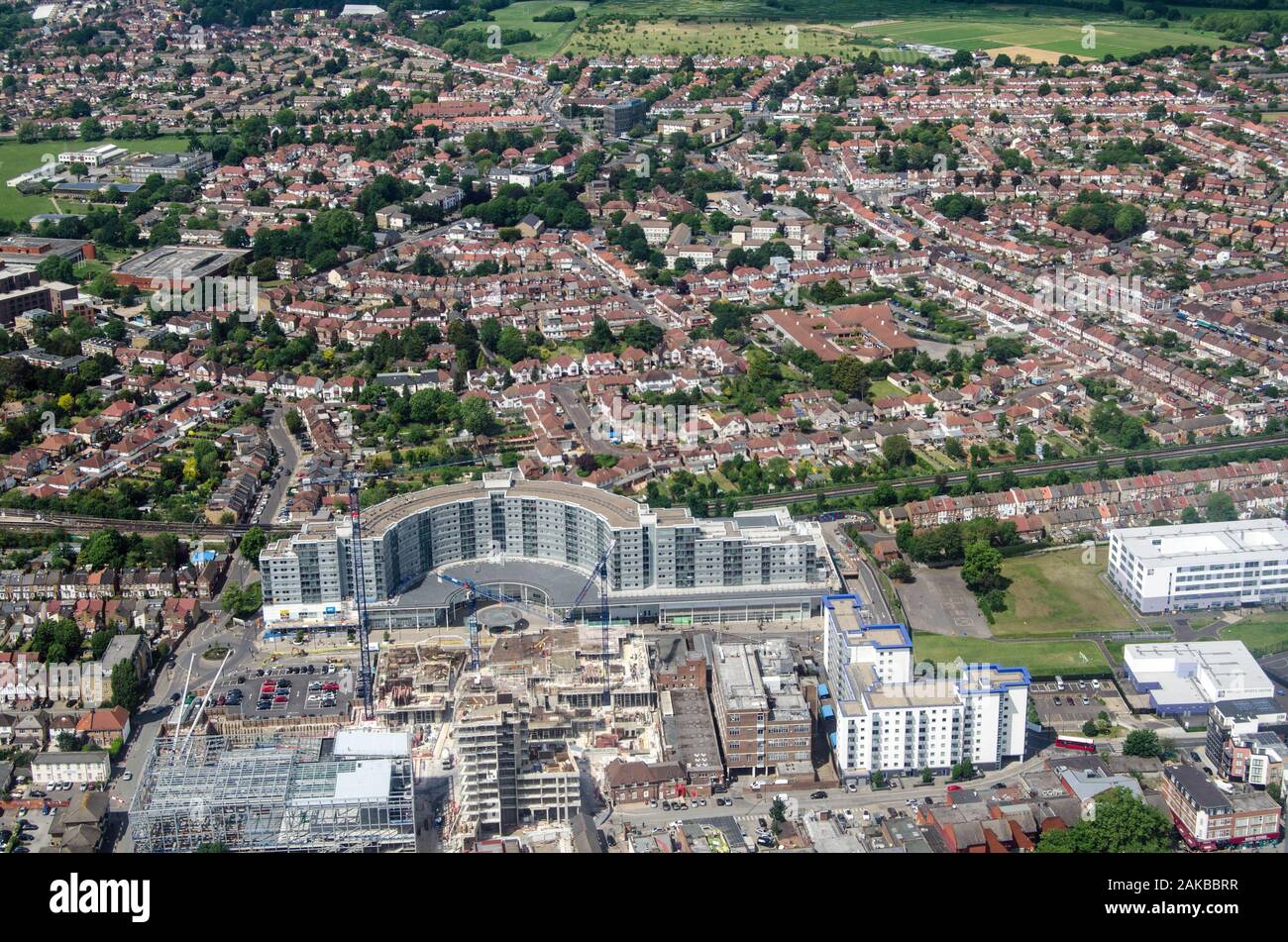 Aerial view of the London district of Hounslow with the landmark