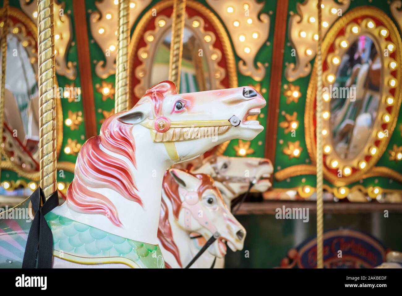 Carousel, merry go round, at Christmas funfair, Winter Wonderland, in