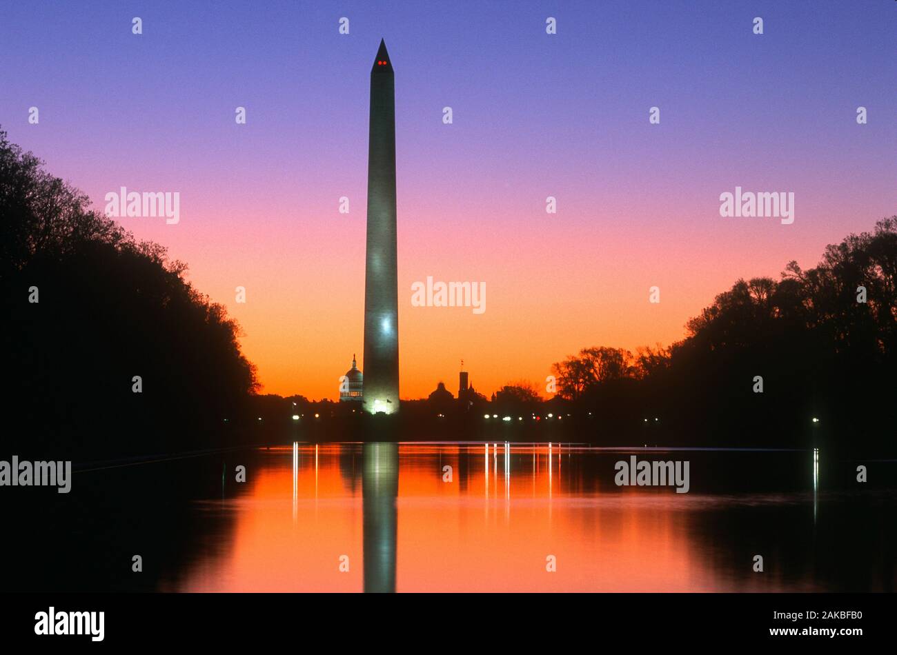 Washington Monument at dusk, Washington DC, USA Stock Photo