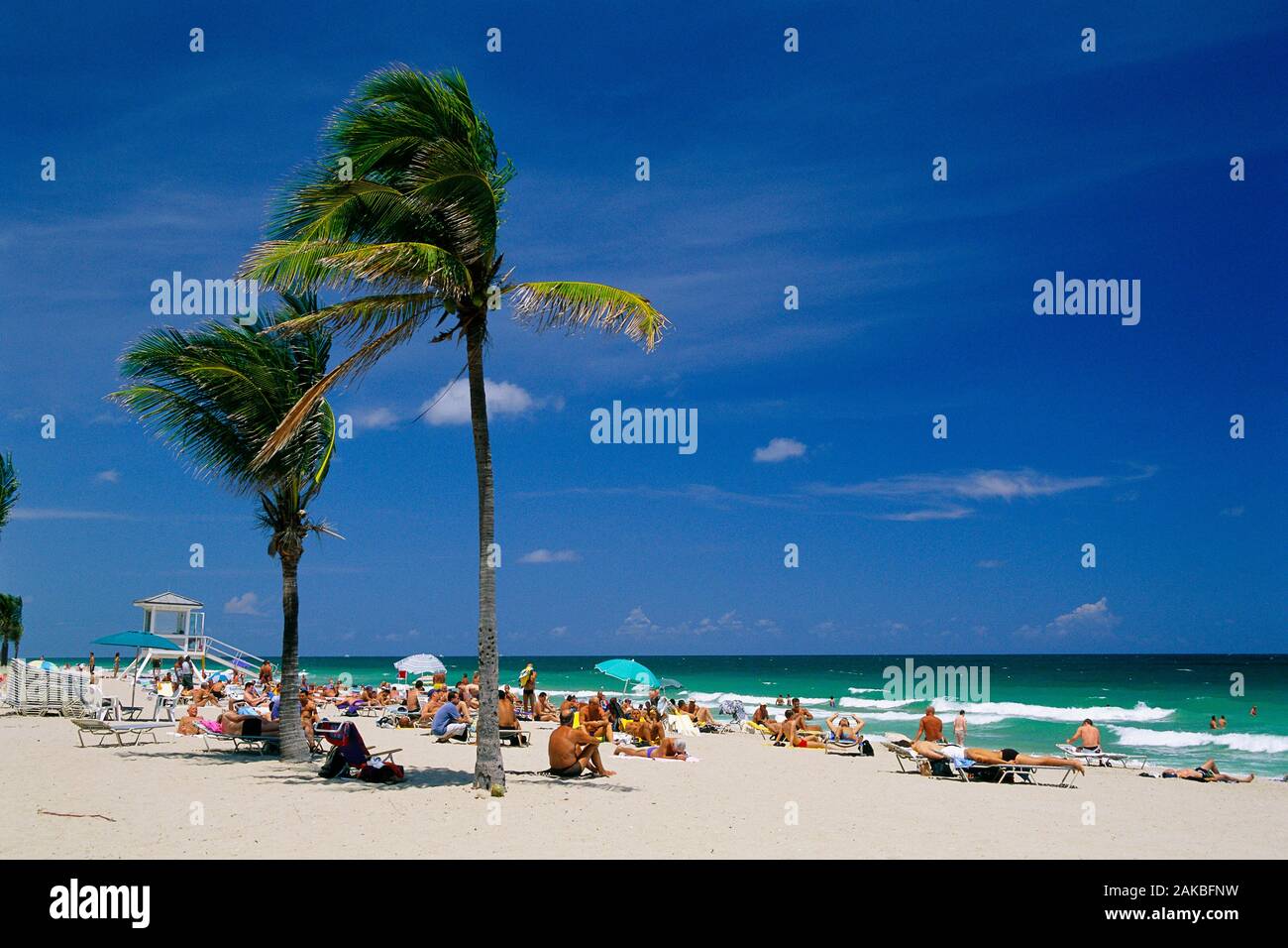 People relaxing on beach, Fort Lauderdale, Florida, USA Stock Photo