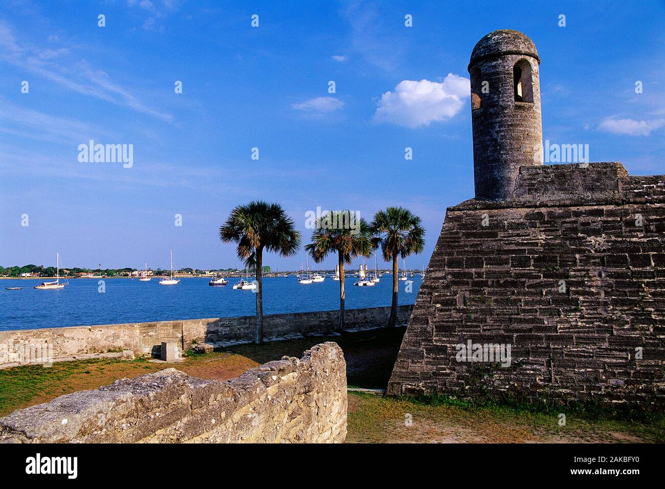 Ocean and tower of Castillo de San Marcos, St Augustine, Florida, USA Stock Photo