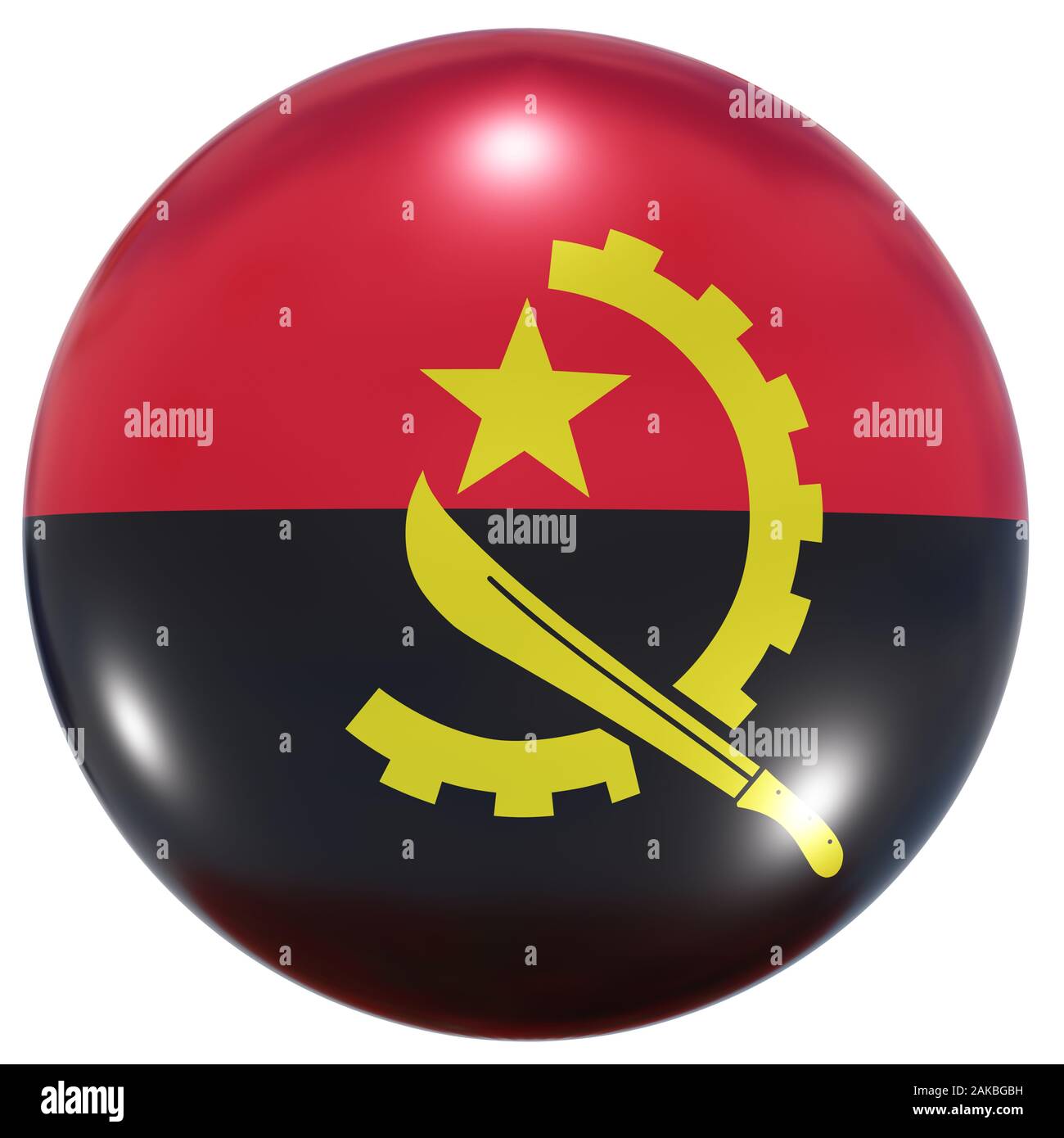3d rendering of an Angola national flag on a circle icon isolated on ...