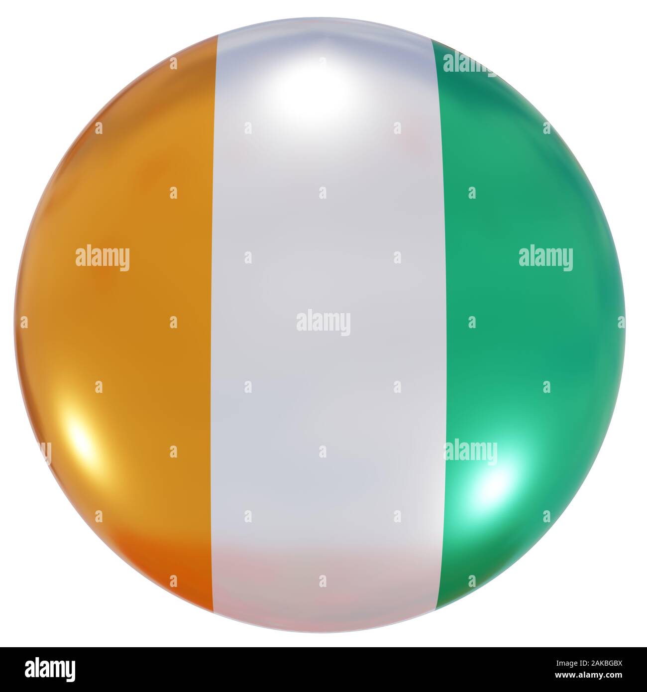 3d rendering of an Ivory Coast national flag on a circle icon isolated ...