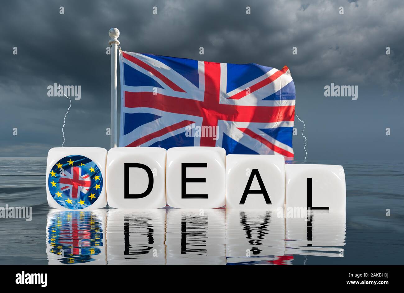 Brexit concept image of UK flag sinking as the trade deal with the EU runs into difficulties in 2020 Stock Photo