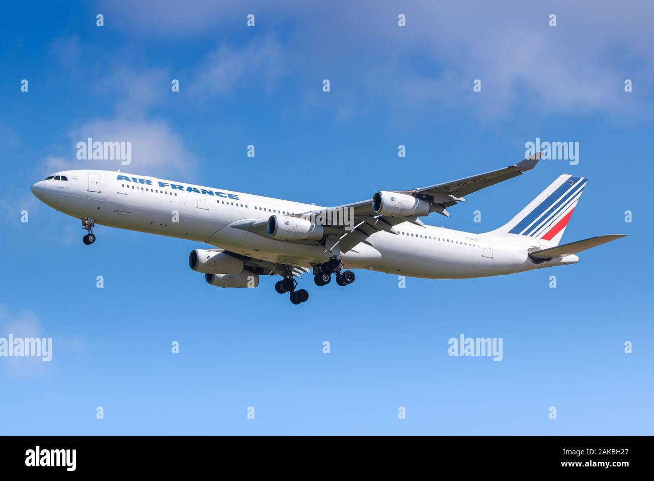 Paris, France - August 17, 2018: Air France Airbus A340 airplane at Paris Charles de Gaulle airport (CDG) in France. Airbus is an aircraft manufacture Stock Photo