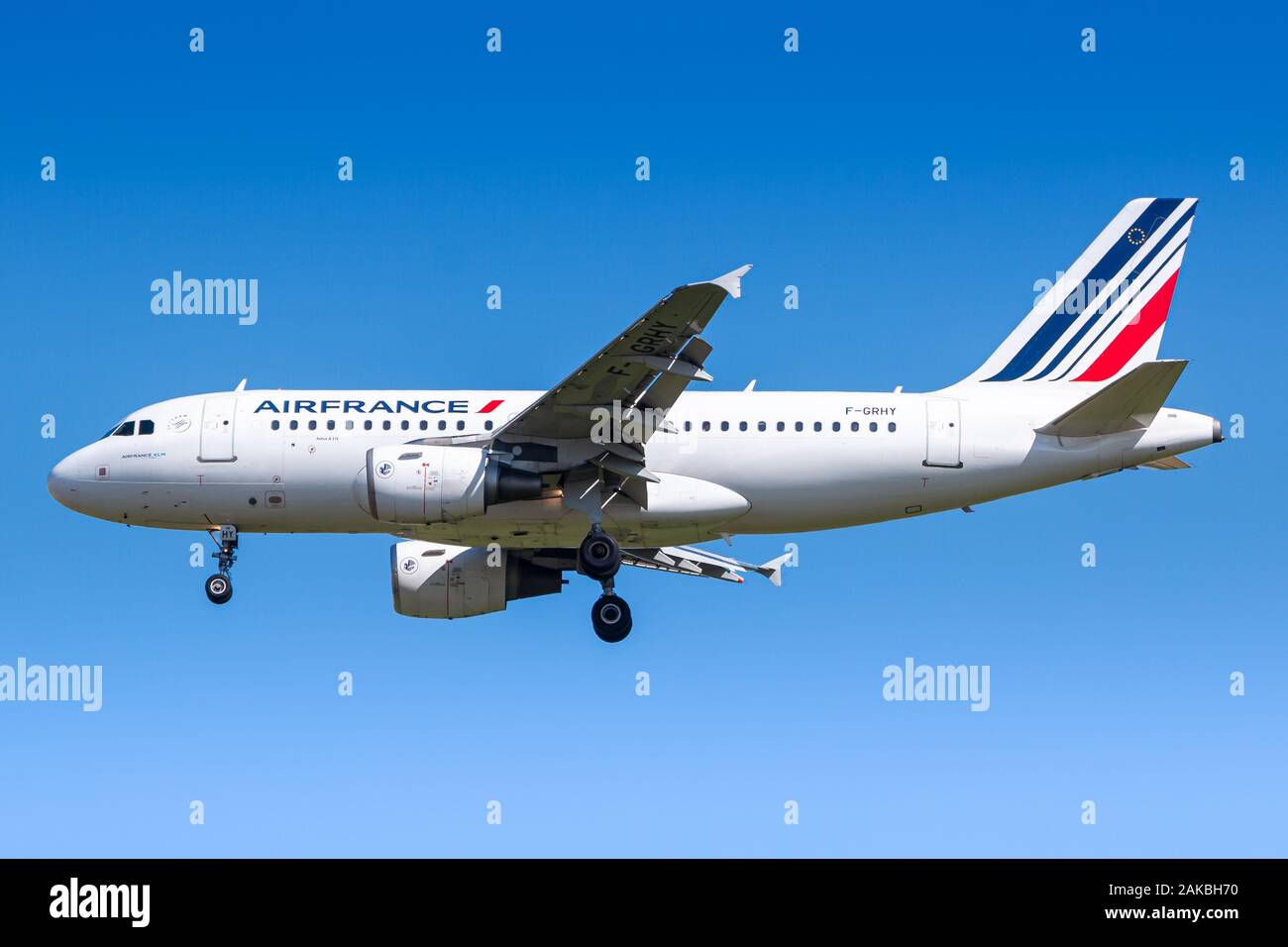 Paris, France - August 17, 2018: Air France Airbus A319 airplane at Paris Charles de Gaulle airport (CDG) in France. Airbus is an aircraft manufacture Stock Photo