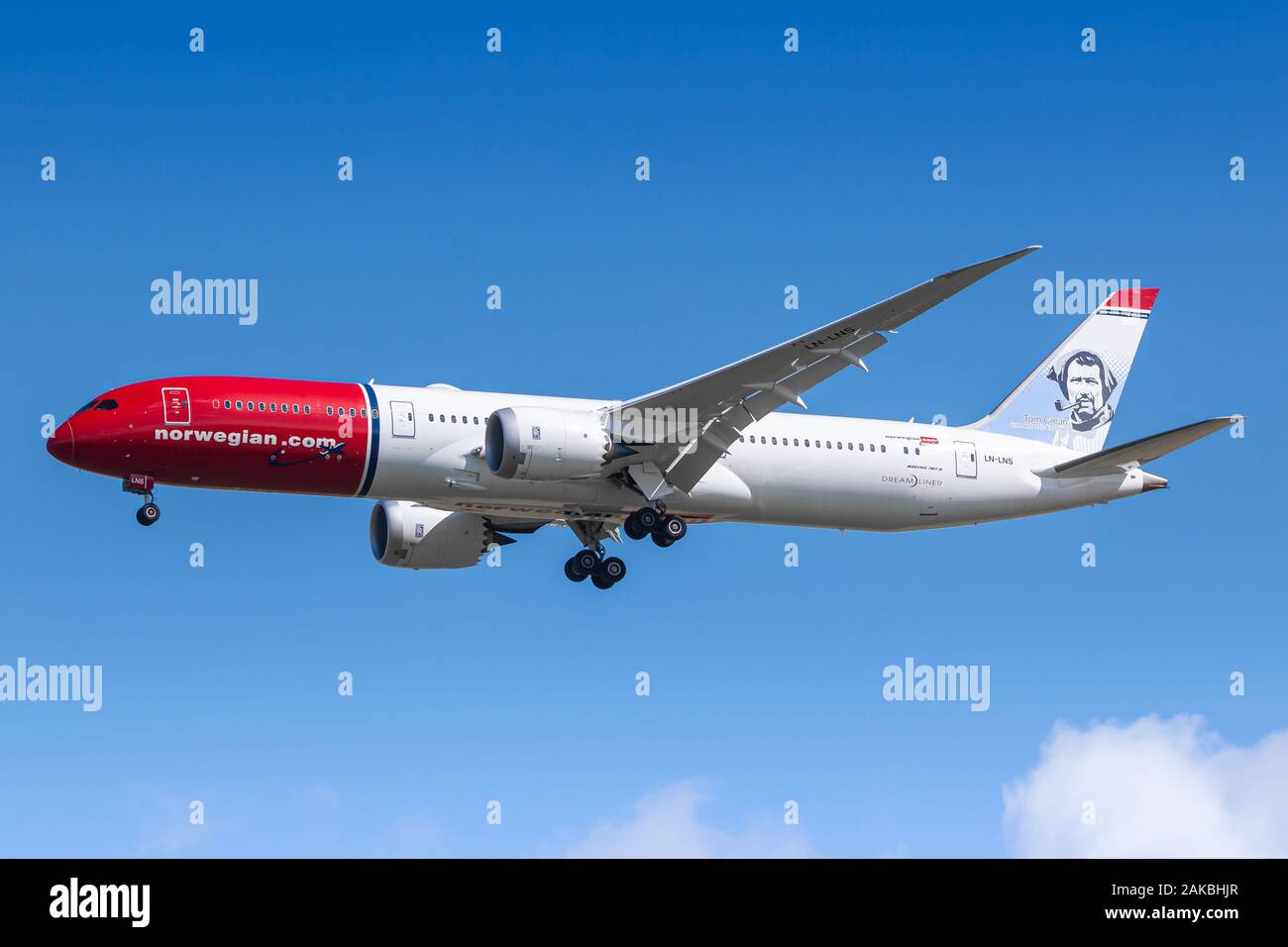Paris, France - August 17, 2018: Norwegian Boeing 787 Dreamliner airplane at Paris Charles de Gaulle airport (CDG) in France. Boeing is an aircraft ma Stock Photo
