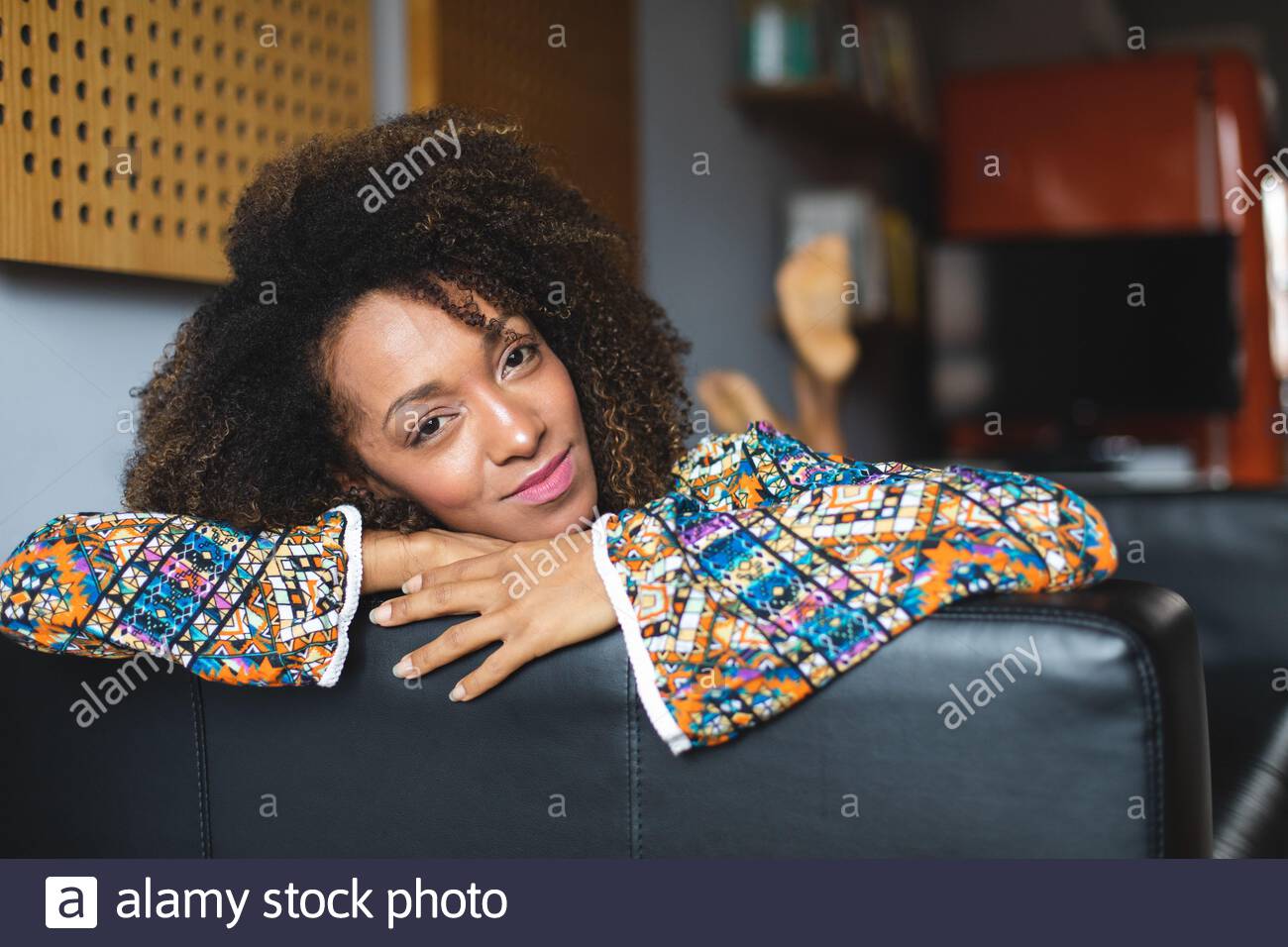 Casual Young Black Woman Relaxing At Home Leisure And Tranquility