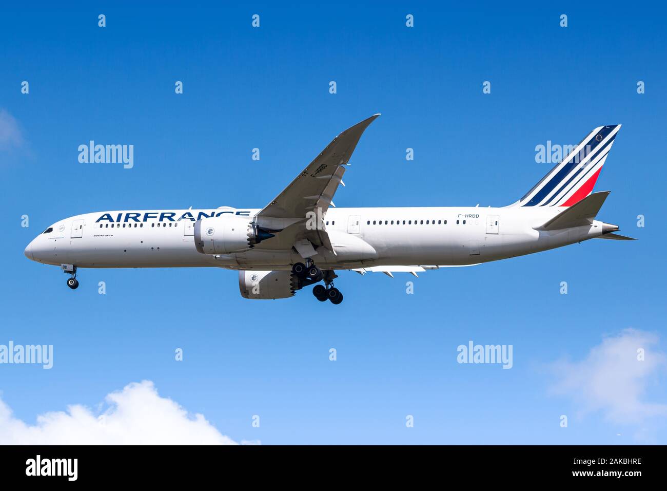 Paris, France - August 17, 2018: Air France Boeing 787 Dreamliner airplane at Paris Charles de Gaulle airport (CDG) in France. Boeing is an aircraft m Stock Photo