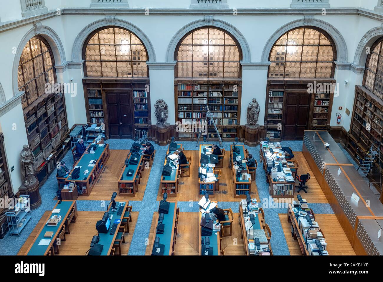 Milan Italy. Biblioteca Ambrosiana. Ambrosian Library inside Pinacoteca Ambrosiana. The reading room Stock Photo