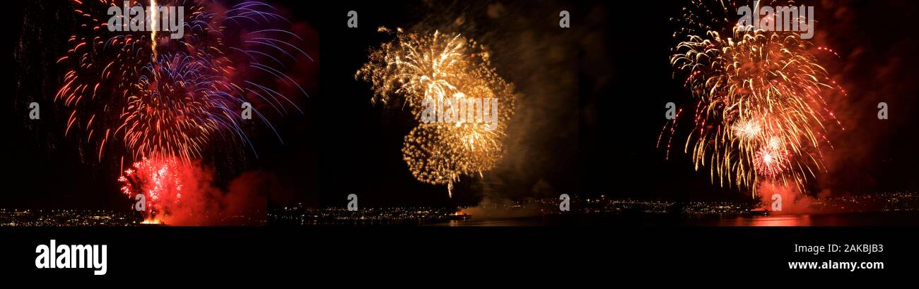 Fireworks against sky at night, Seattle, Washington, USA Stock Photo