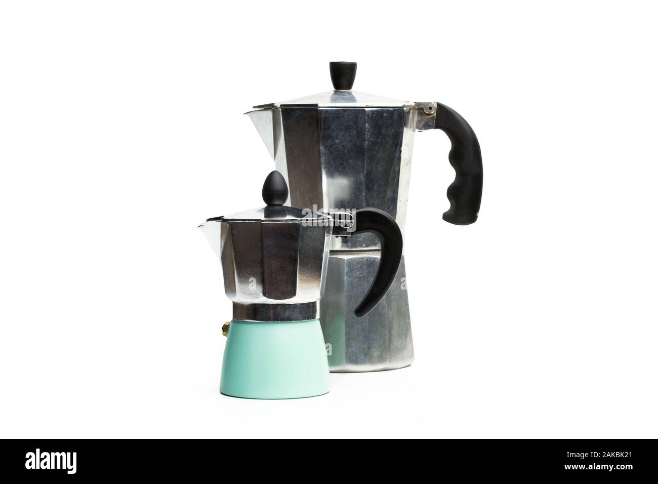 Two italian coffee makers on a white background Stock Photo