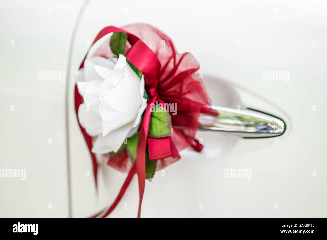 White Wedding Car Decorated With Fresh Flowers Wedding