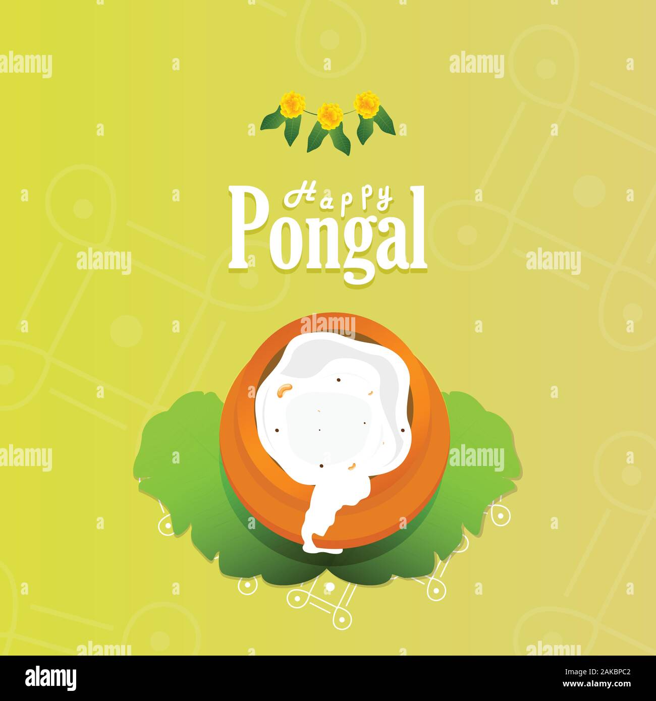 Happy Pongal celebration greeting card design with top view of rice mud