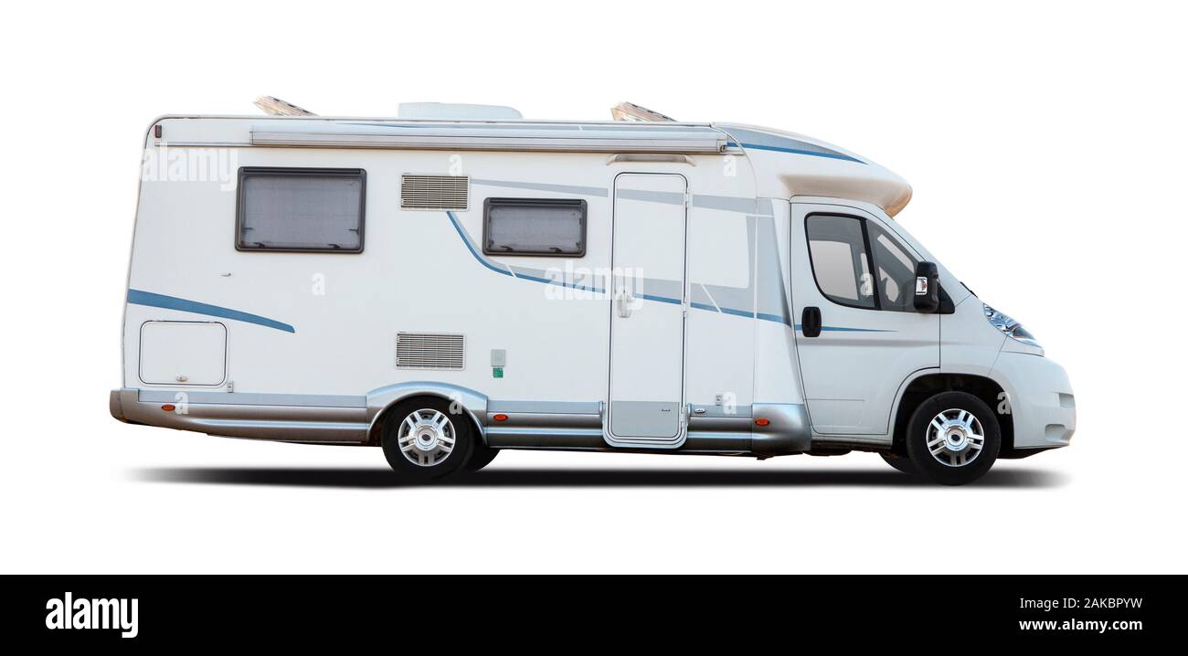 European motorhome side view isolated on white Stock Photo