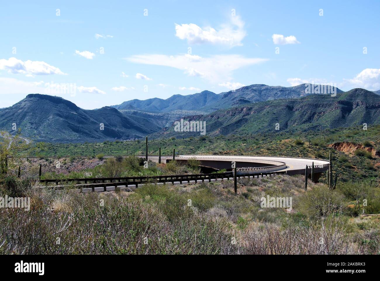 Highway near Roosevelt Lake in Arizona Stock Photo
