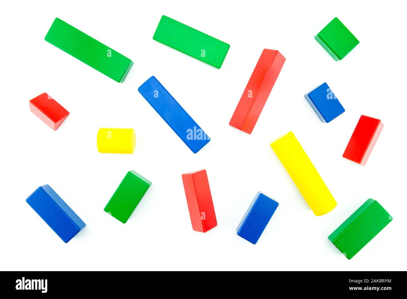 toy top view of colorful block wood isolated on white background