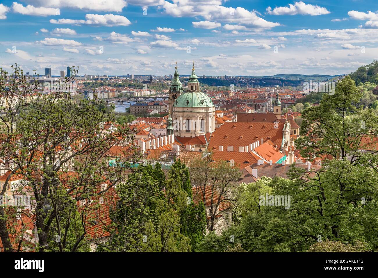 View from the old royal palace in Prague on the city and the Church of St. Nicholas. Prague. Czech Republic Stock Photo