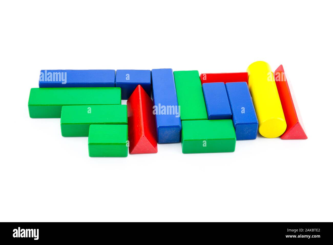 toy wood block multicolor building construction bricks isolated on