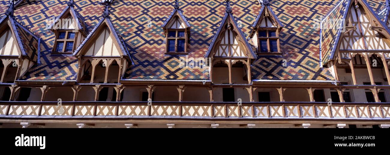 View of roof of building, Detail, Hotel Dieu, Beaune, Burgundy, France Stock Photo