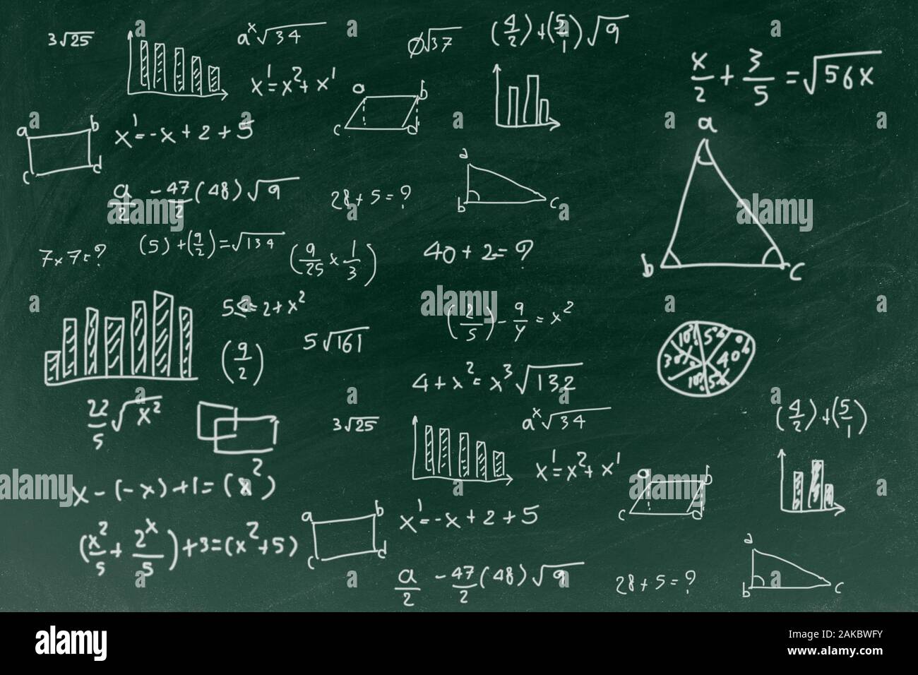 Chalkboard with writing math formula background, back to school education concept. Stock Photo