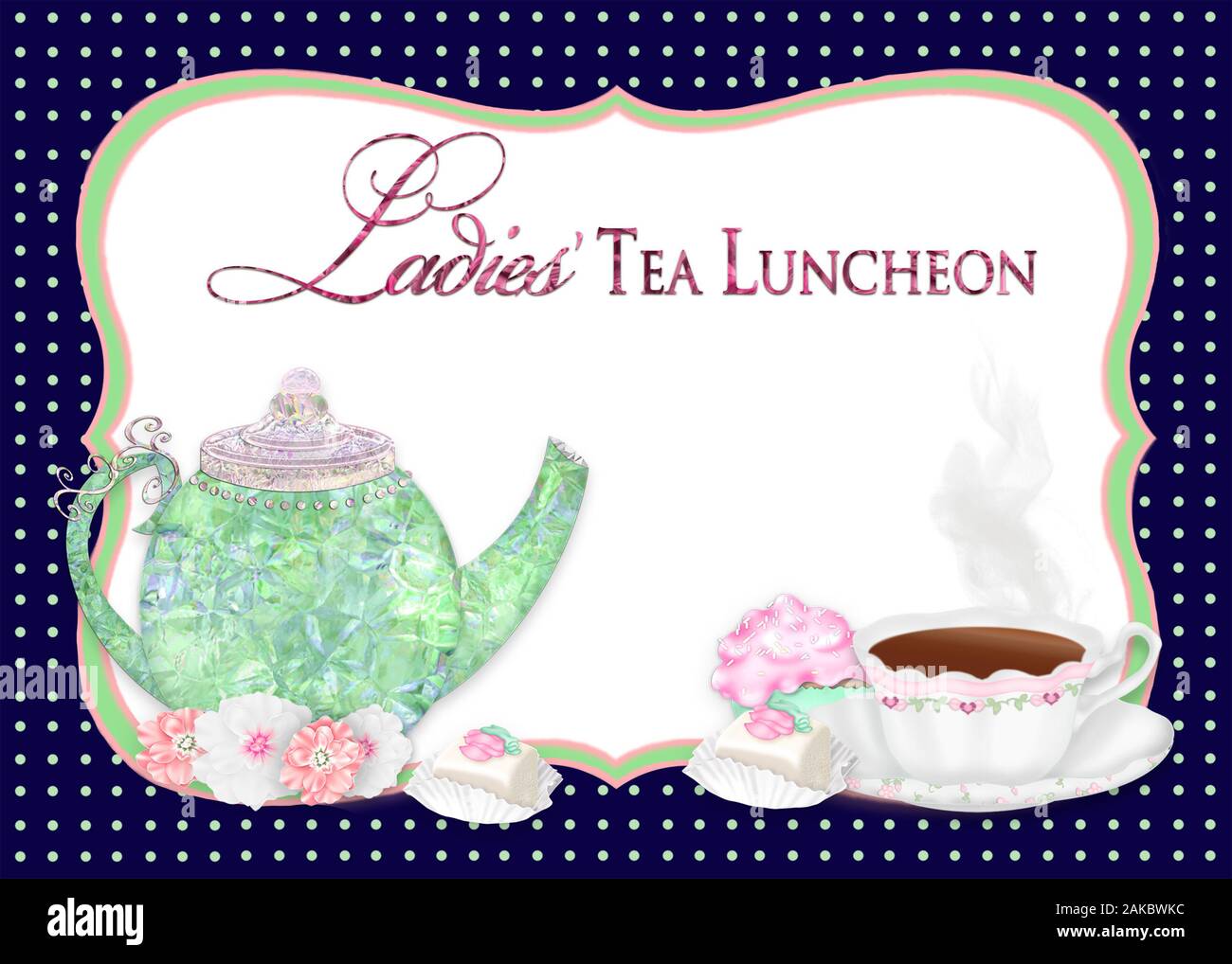 Ladies' Tea Luncheon Illustration with navyblue and green polka dot