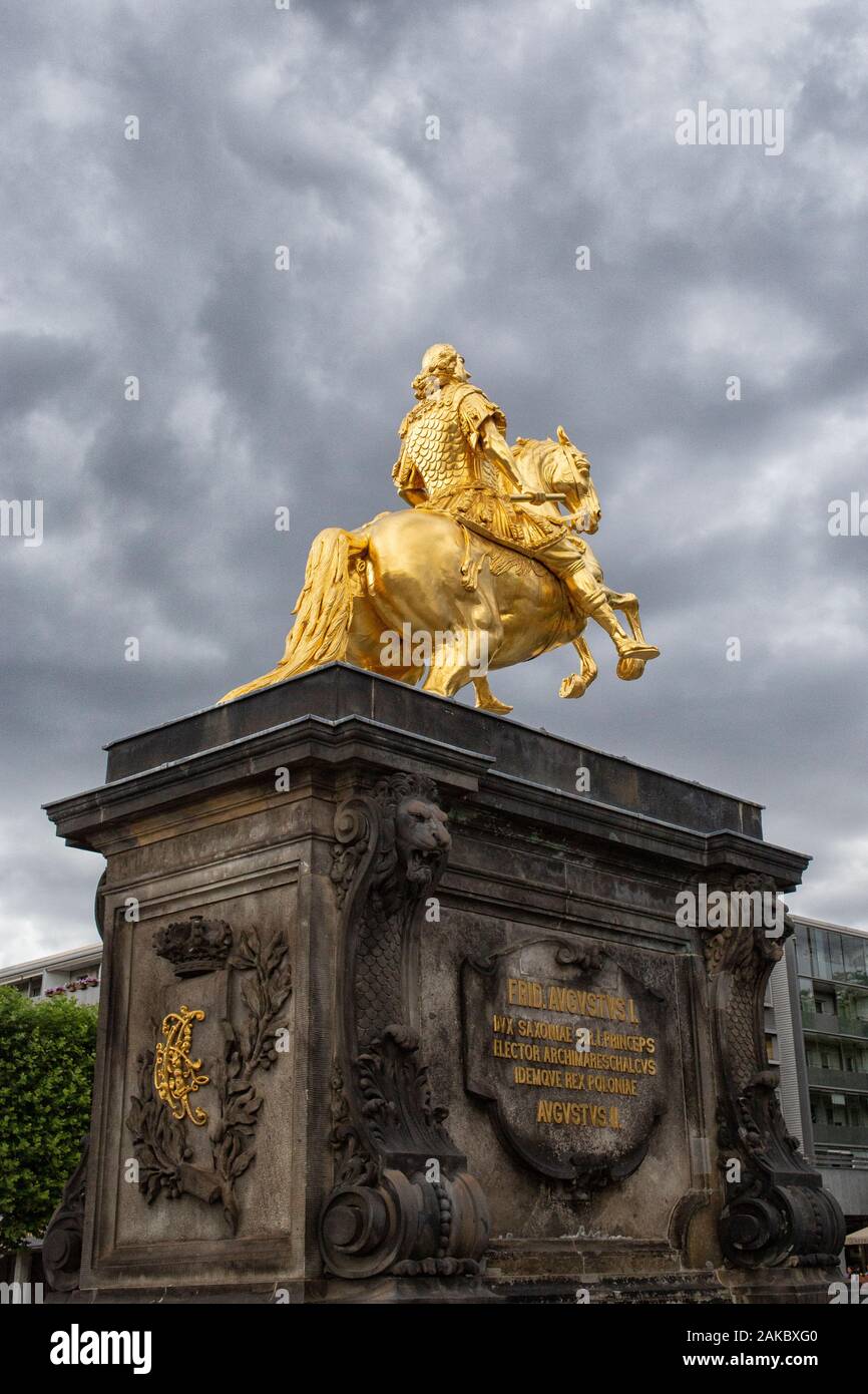 The Golden Rider statue of Augustus II The Strong in Dresden, Germany Stock Photo