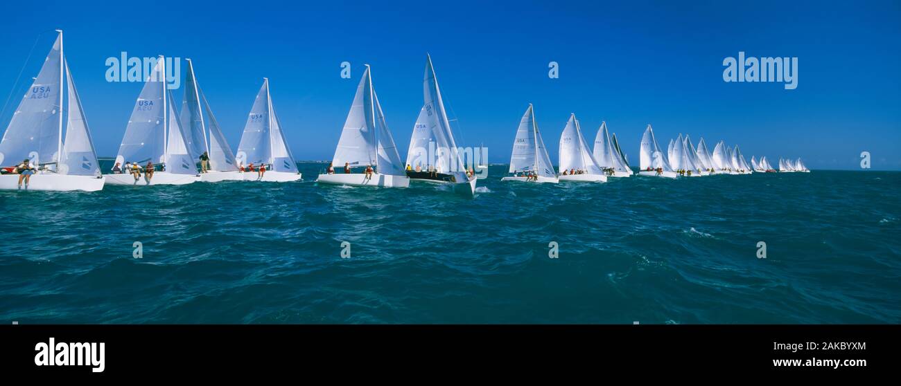 Sailboat racing in the ocean, Key West, Florida, USA Stock Photo
