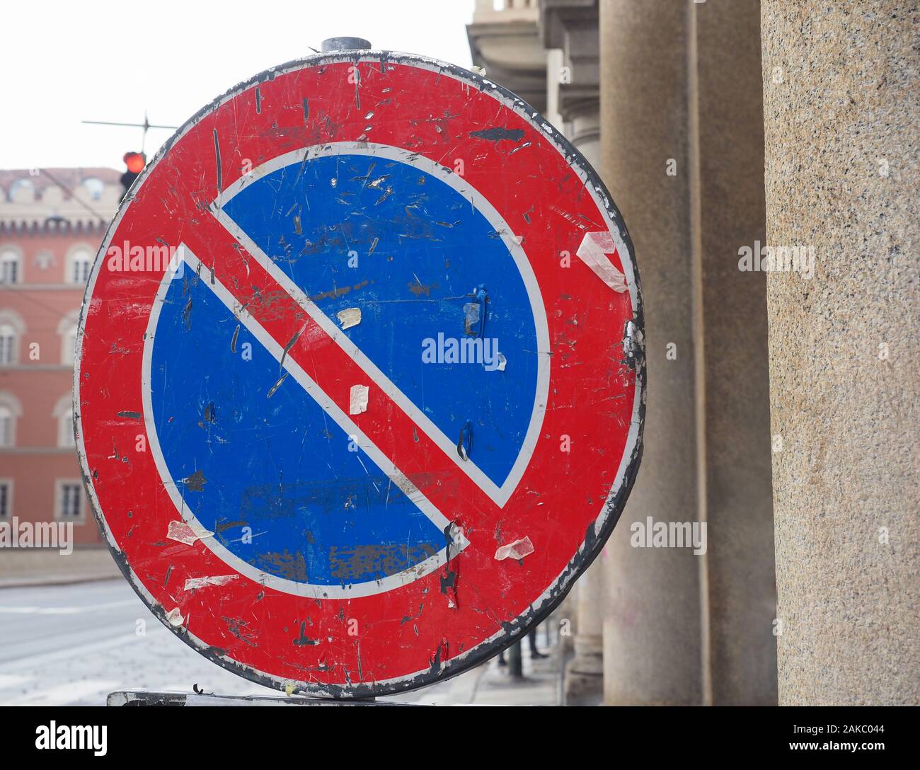 red and blue no parking traffic sign Stock Photo - Alamy