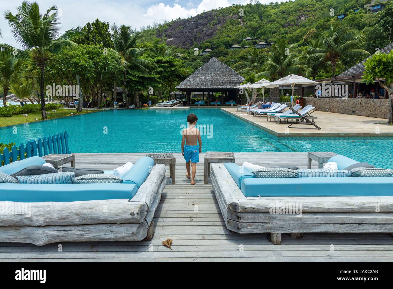 Seychelles, Mahe Island, Anse de la Liberte, Four Seasons Pool Stock Photo