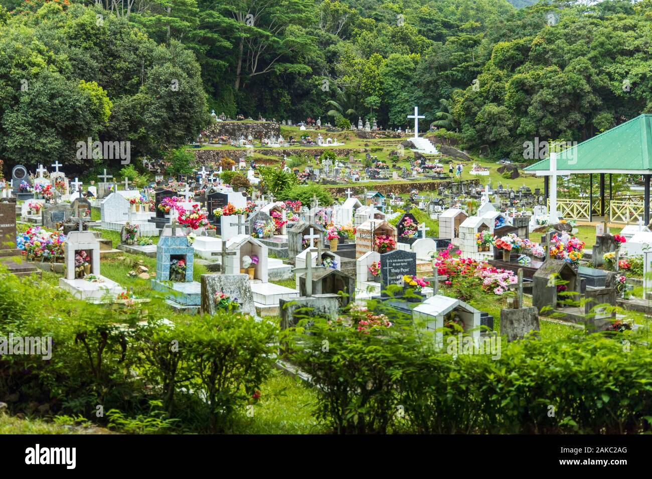 Seychelles, La Digue Island, La Passe Cemetery Stock Photo