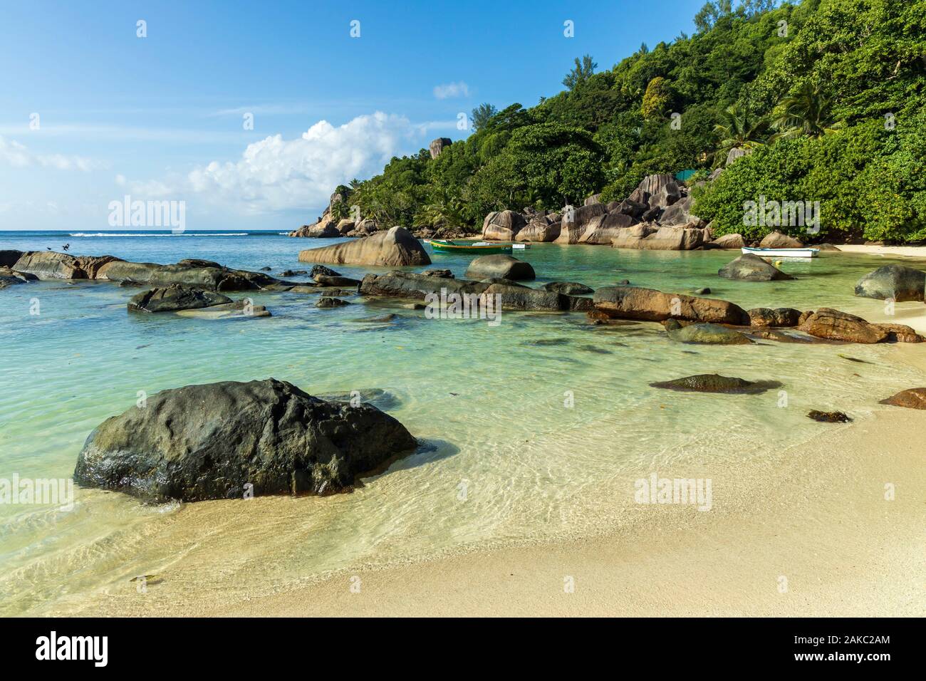 Seychelles, Mahe Island, fishing boats in Baie Lazare Stock Photo