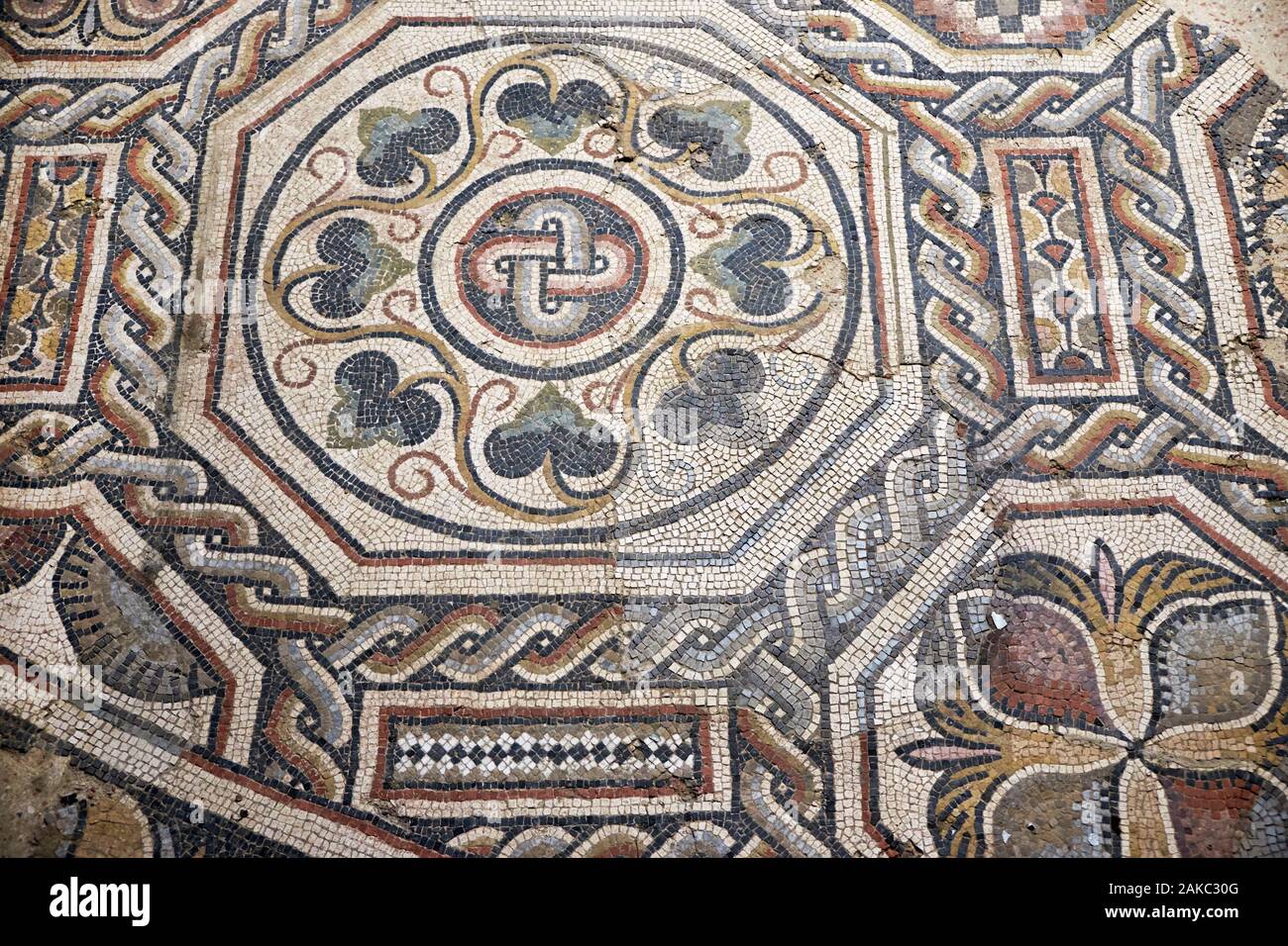 France, Herault, Loupian, Loupian Roman villa, mosaic with swastikas